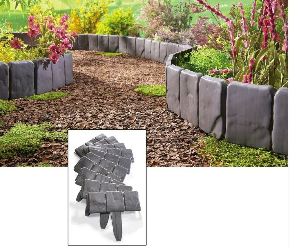 Landscape Stone Edging
 Interlocking Faux Stone Border Edging 10 Piece Garden