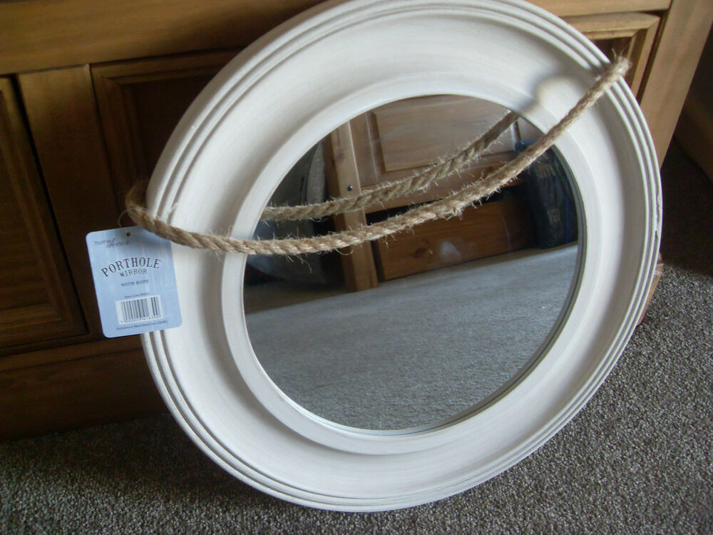 Large Round Bathroom Mirror
 SHABBY VINTAGE ROUND LARGE PORTHOLE WOOD WHITE WASHED WALL