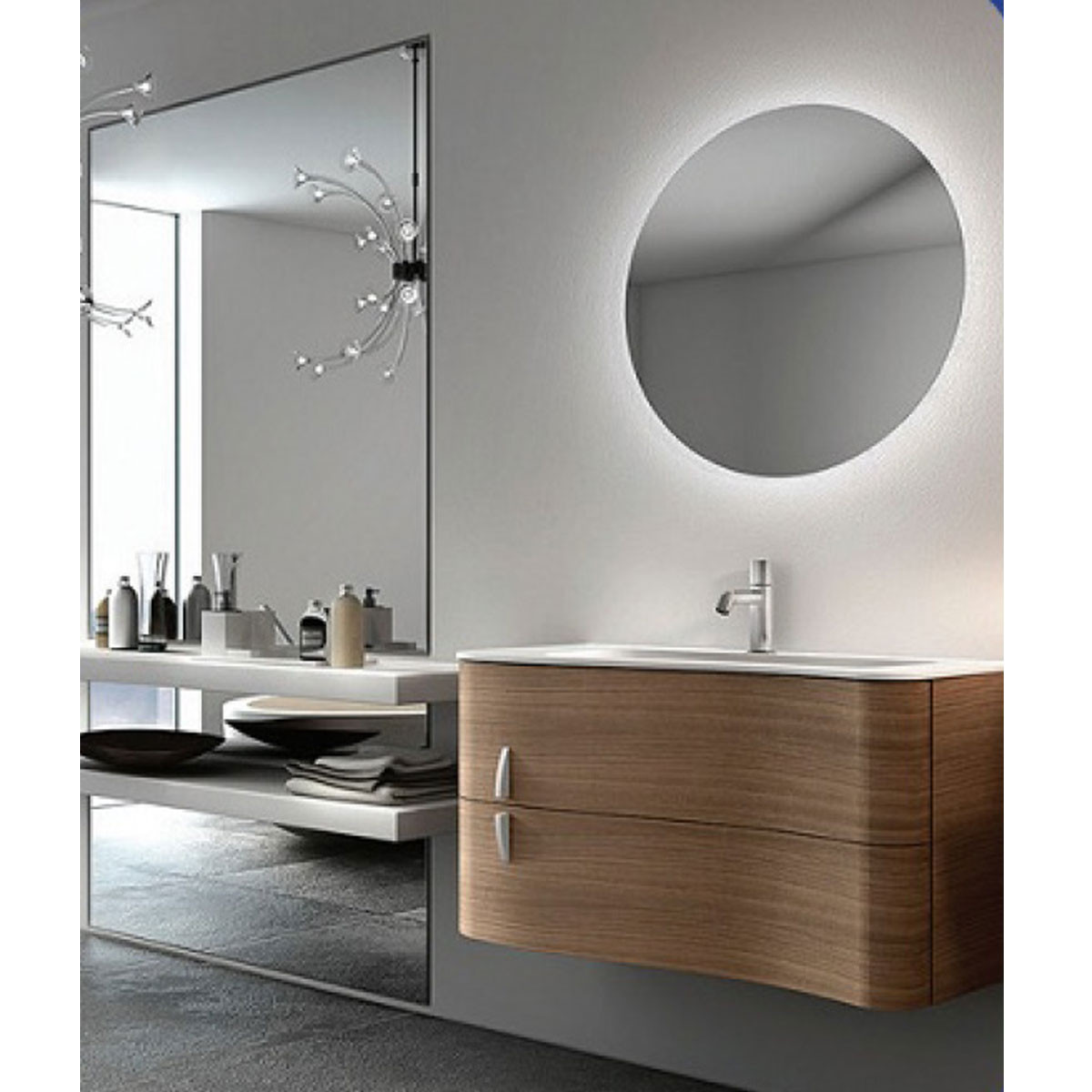 Large Round Bathroom Mirror
 Rear Soft Glow LED Backlit Round Bathroom Mirror