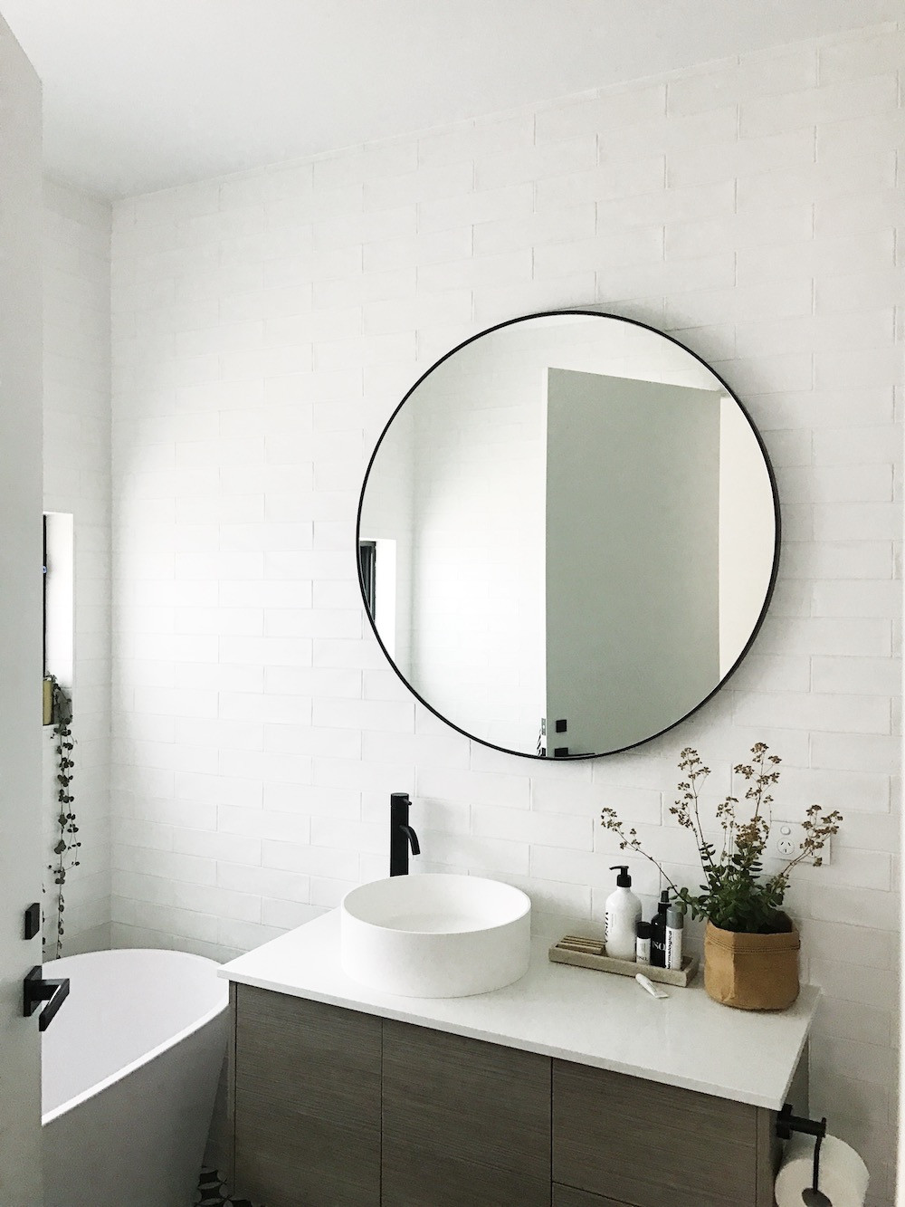 Large Round Bathroom Mirror
 Gina s home Black and white bathroom reveal STYLE CURATOR