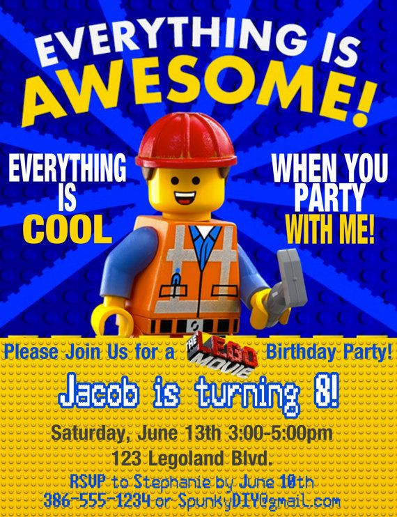Lego Movie Birthday Invitations
 Hey I found this really awesome Etsy listing at s