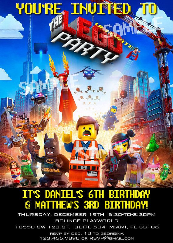 Lego Movie Birthday Invitations
 Lego Movie Birthday Party Invitation DIY by modpoddesigns