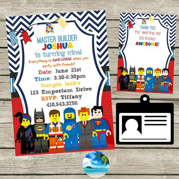 Lego Movie Birthday Invitations
 Items similar to Lego Movie Birthday Party Invitation