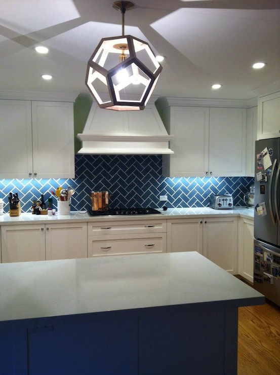 Light Blue Kitchen Backsplash
 Blue Herringbone Backsplash Contemporary kitchen