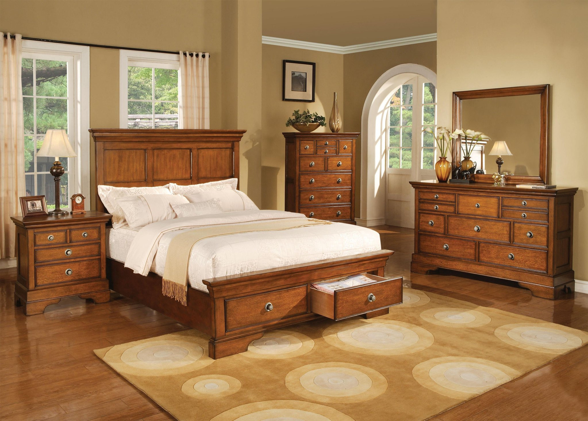 Light Brown Bedroom
 King Panel Bedroom Set In Light Brown Finish