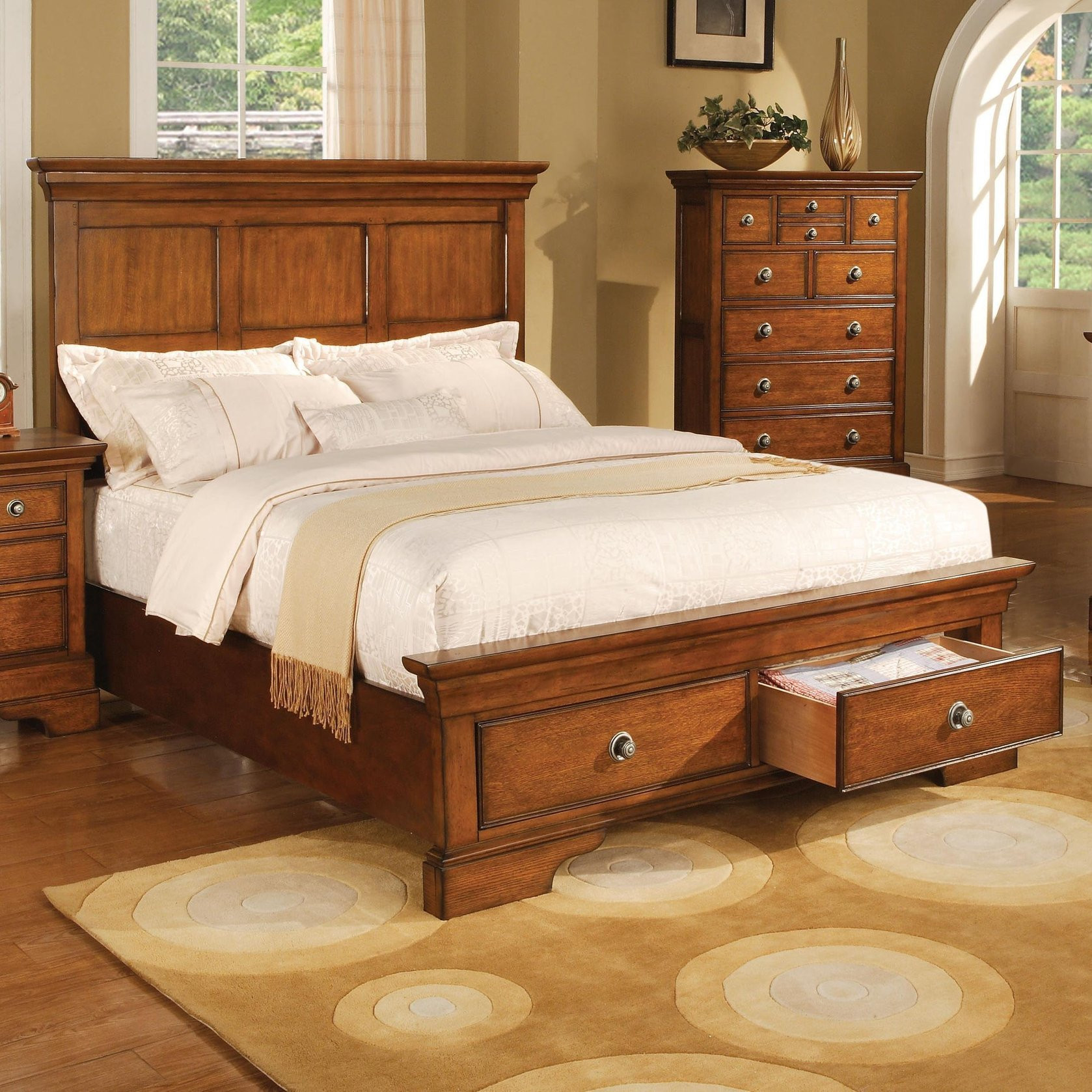 Light Brown Bedroom
 King Panel Bedroom Set In Light Brown Finish