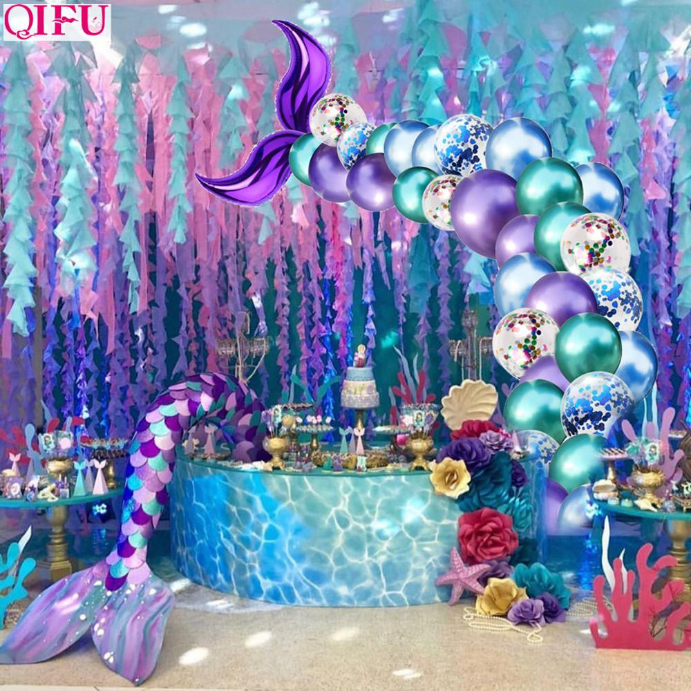 Little Mermaid Birthday Party Decoration Ideas
 QIFU Little Mermaid Tail Balloon Mermaid Party Supplies