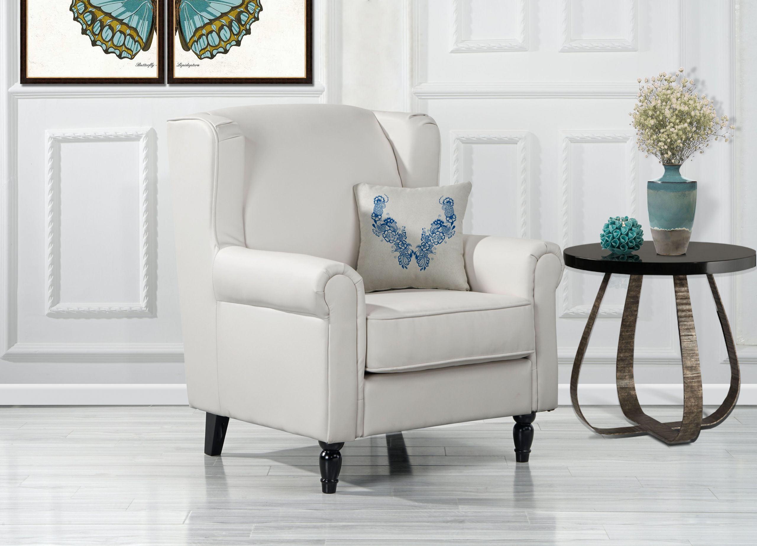 Living Room Armchair
 Classic Scroll Arm Faux Leather Accent Chair Living Room