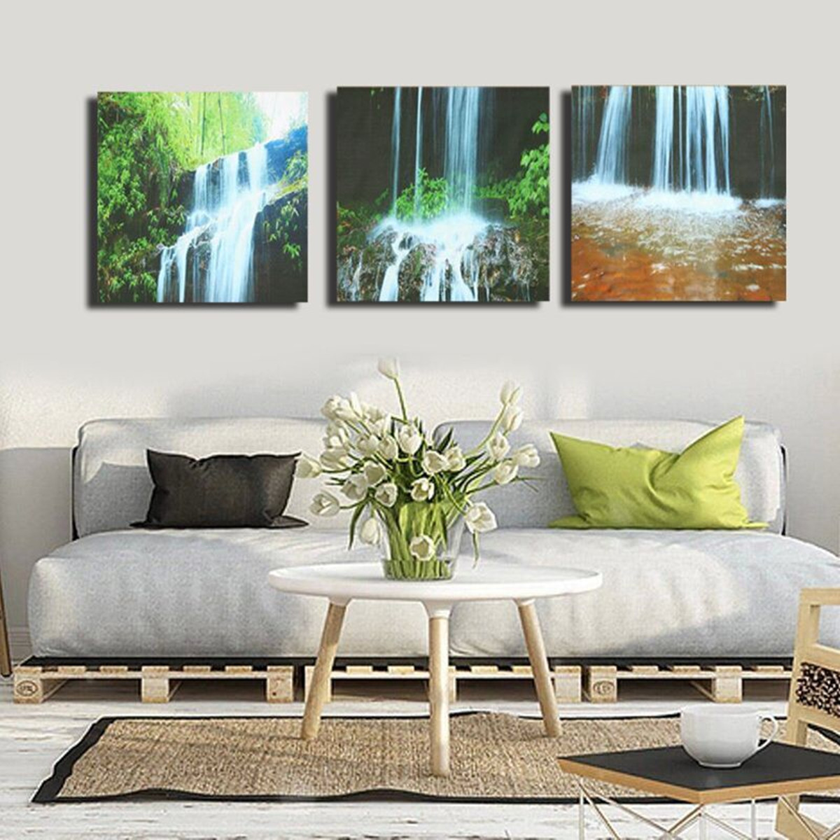 Living Room Canvas Wall Art
 3 Cascade Waterfall Framed Print Painting Canvas