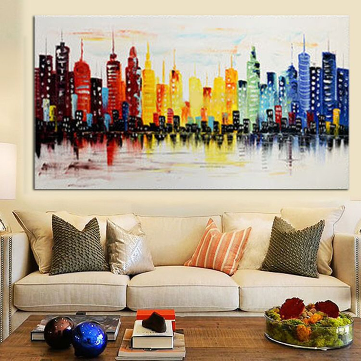 Living Room Canvas Wall Art
 120X60CM Modern City Canvas Abstract Painting Print Living