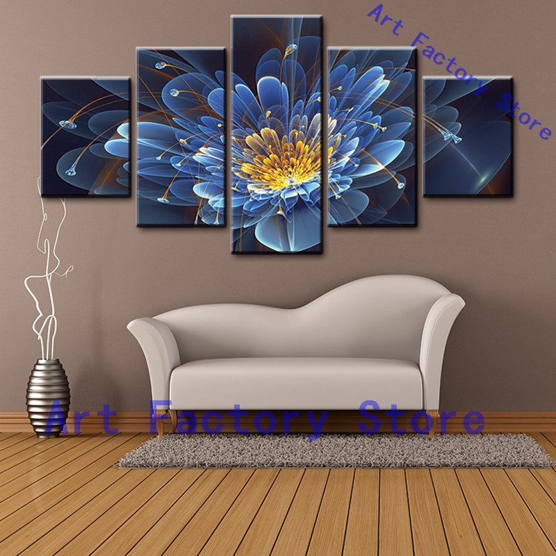 Living Room Canvas Wall Art
 Home Decor 5 Piece Canvas Wall Art Painting Blue Back