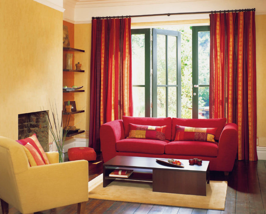 Living Room Red Curtains
 53 Living Rooms with Curtains and Drapes Eclectic Variety