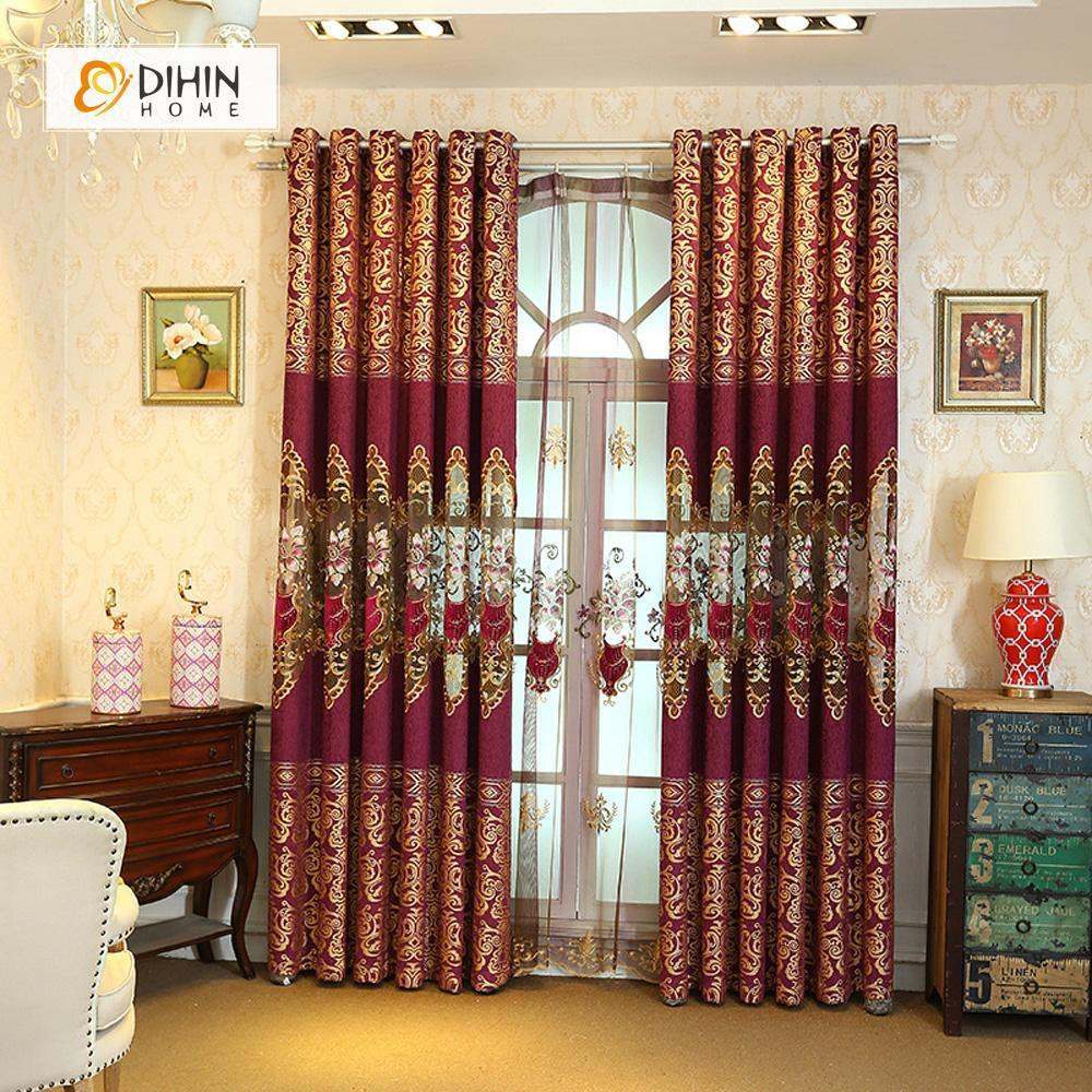 Living Room Red Curtains
 Valance and Blackout Curtain Sheer Window Curtain for