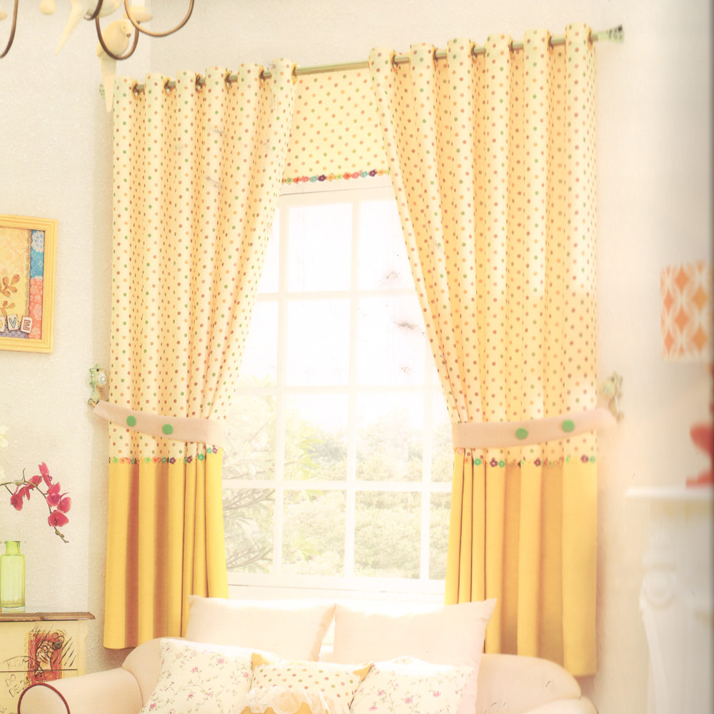 Living Room Window Curtains
 Polk Dot Yellow Bay Window Curtains For Living Room