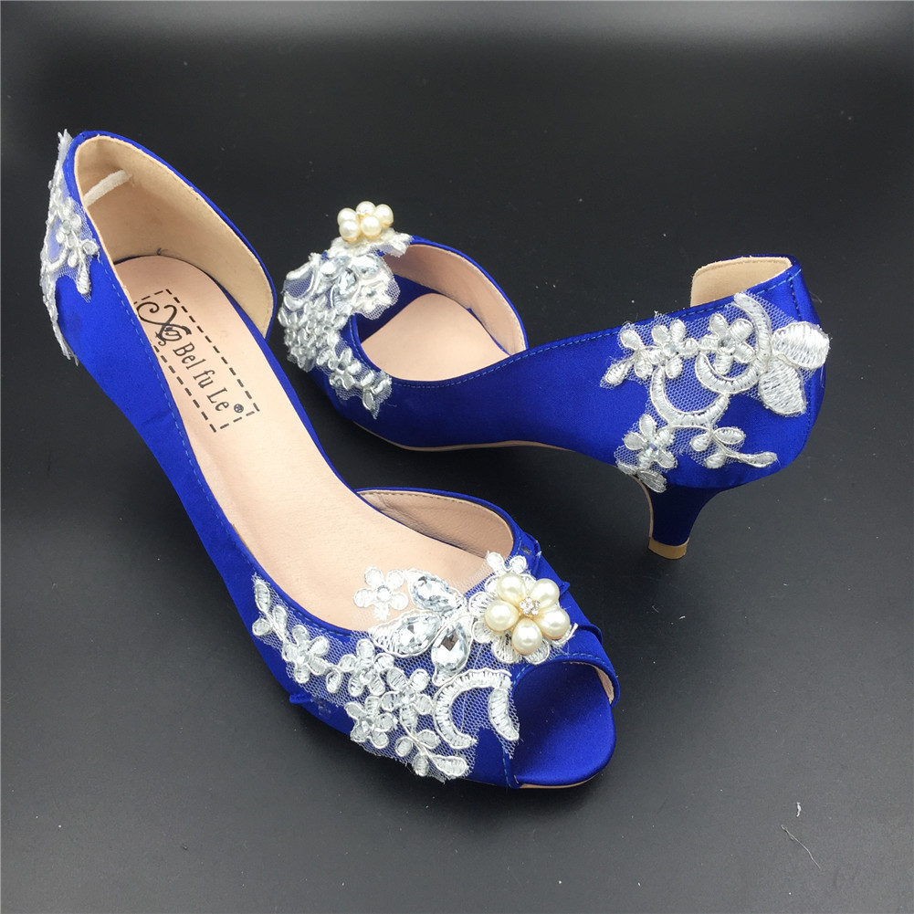 Low Heel Lace Wedding Shoes
 5cm Heels Royalblue Lace Wedding Shoes Low Heels Bridals