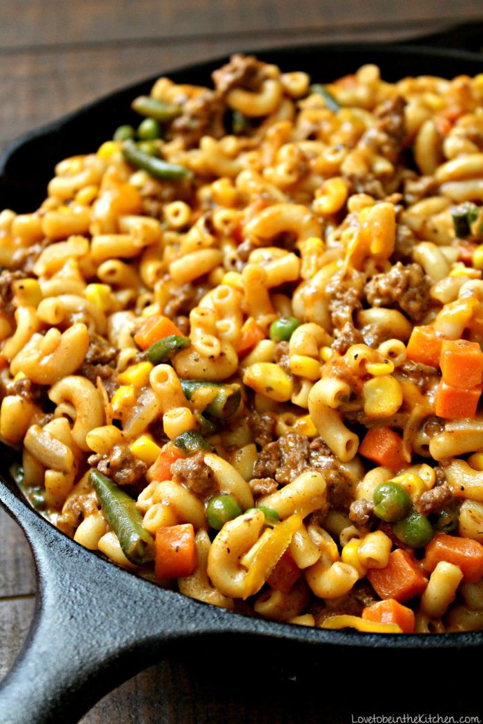 Mac And Cheese With Ground Beef Recipe
 Skillet Cheesy Beef and Veggie Macaroni Love to be in