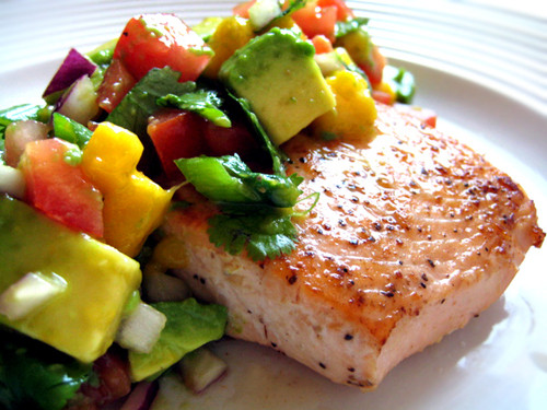 Mango Chutney Salmon
 Pan Seared Salmon with Avocado Mango Chutney