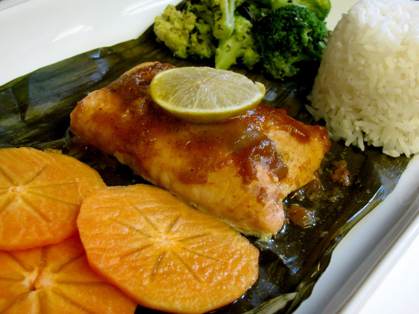 Mango Chutney Salmon
 PASSION ON THE STOVE TOP Baked Wild Salmon in Banana Leaf