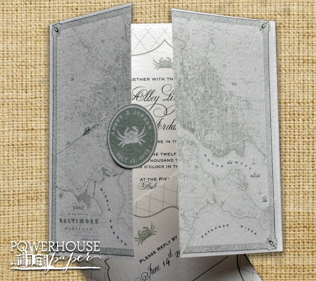 Maps For Wedding Invitations
 Baltimore Vintage Map Wedding Invitation DIY We