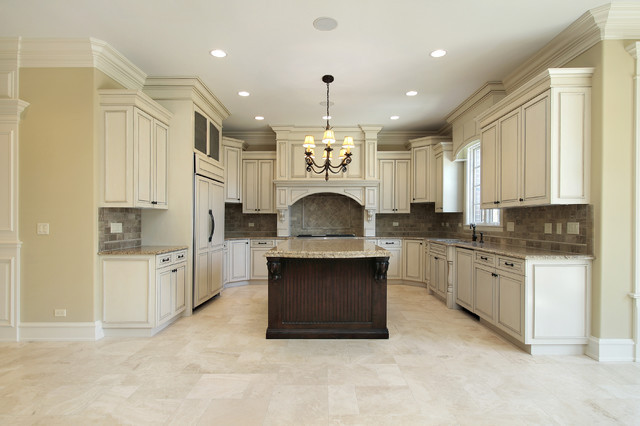 Marble Kitchen Floor
 Beige Kitchen Floor Tiles and Marble Backsplash