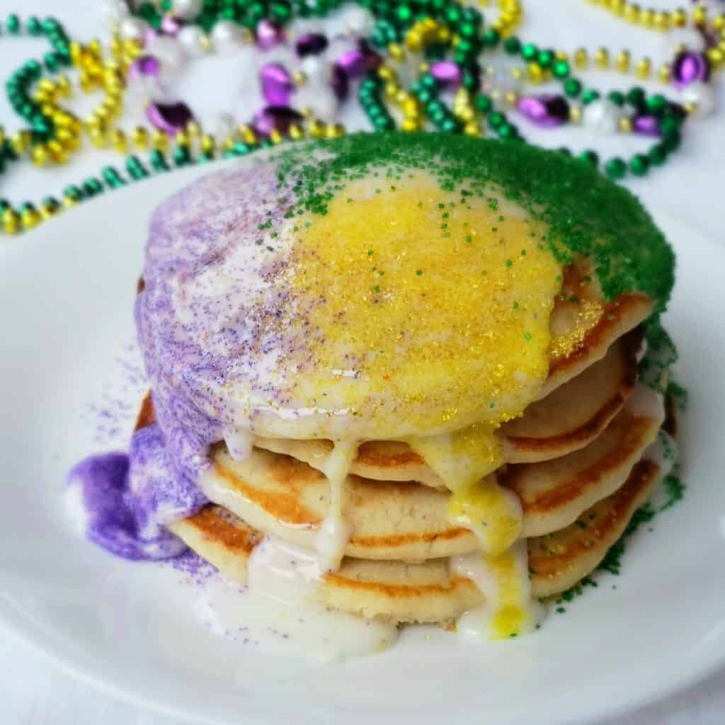 Mardi Gras Pancakes
 King Cake Pancakes for Mardi Gras and Fat Tuesday Grits