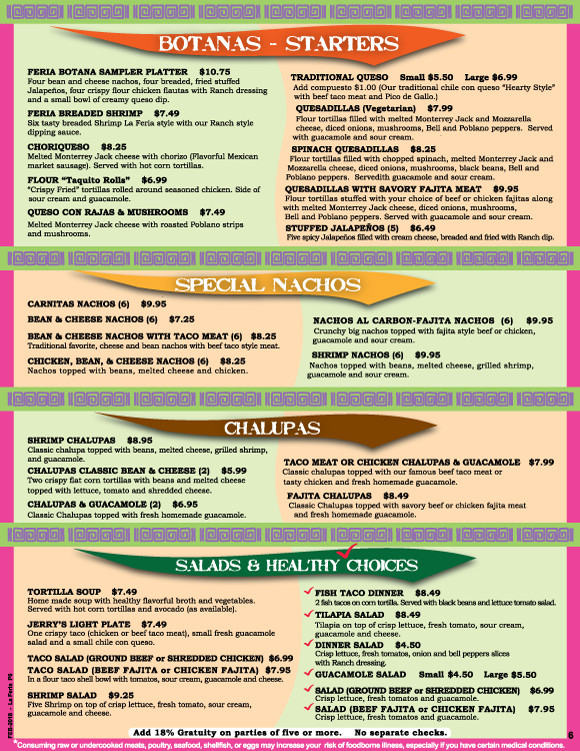 Margaritas Mexican Restaurant Menu
 La Feria Mexican Food and Margaritas Bar