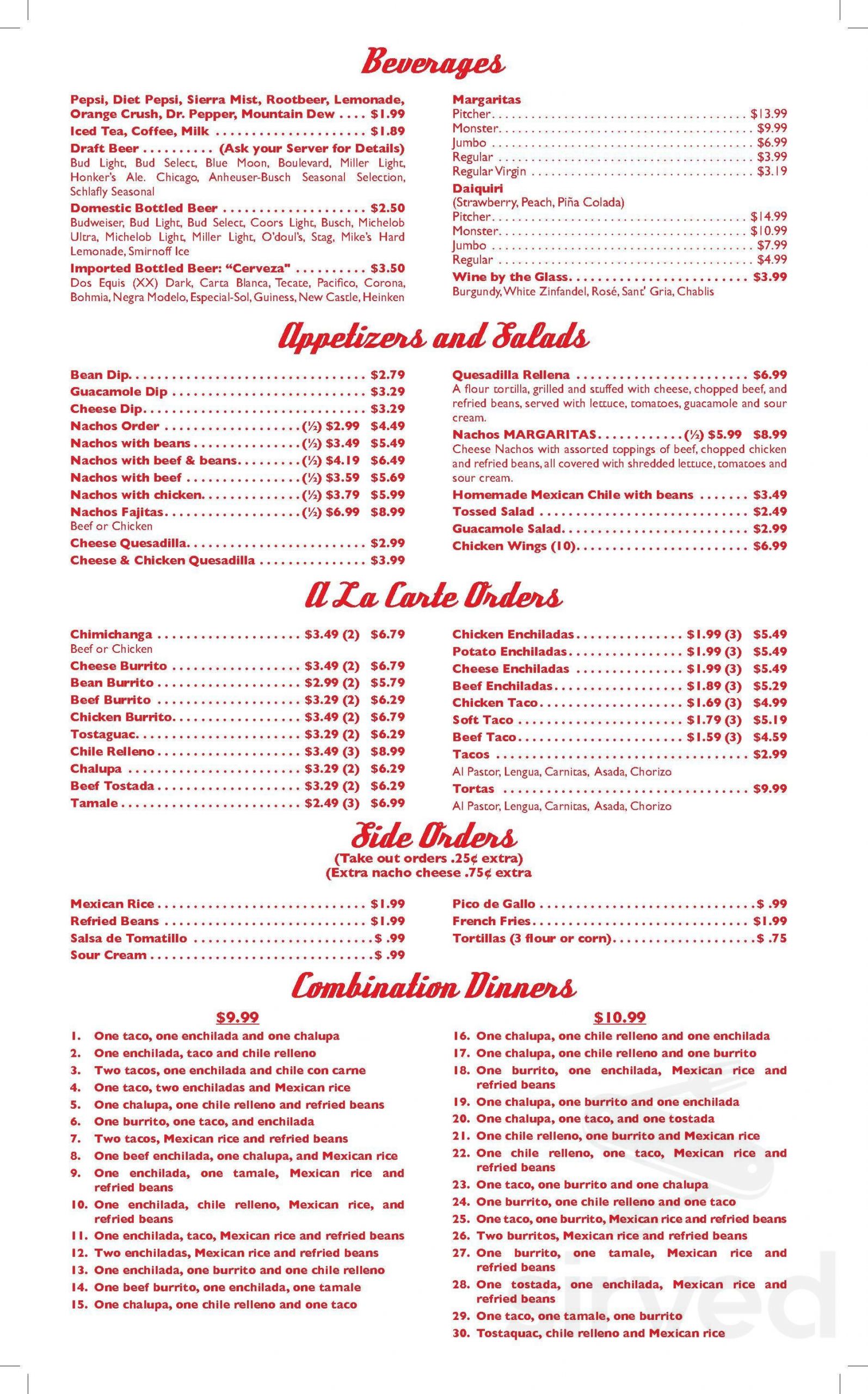 Margaritas Mexican Restaurant Menu
 Margaritas Mexican Restaurant menu in New Baden Illinois