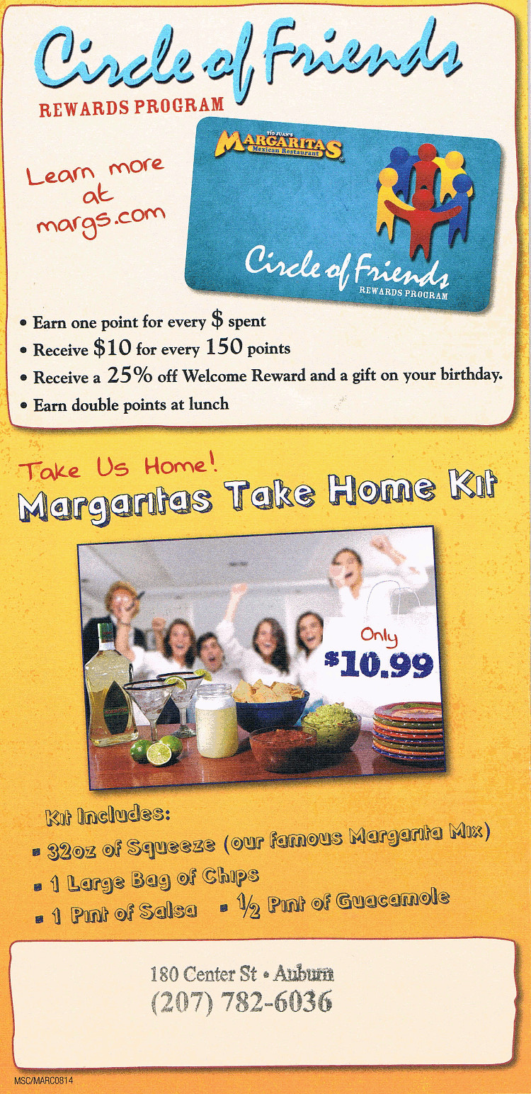 Margaritas Mexican Restaurant Menu
 Margaritas Mexican Restaurant Auburn Maine MenusInLA