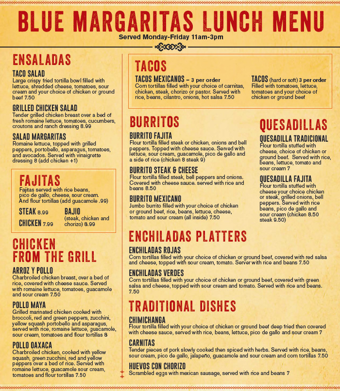 Margaritas Mexican Restaurant Menu
 Margaritas Mexican Restaurant Menu