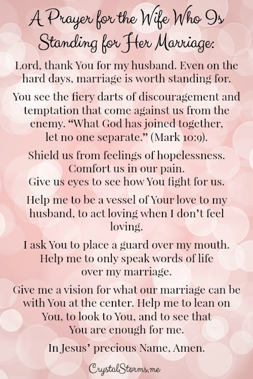 Marriage Prayer Quotes
 A Prayer for the Wife Who Is Standing for Her Marriage