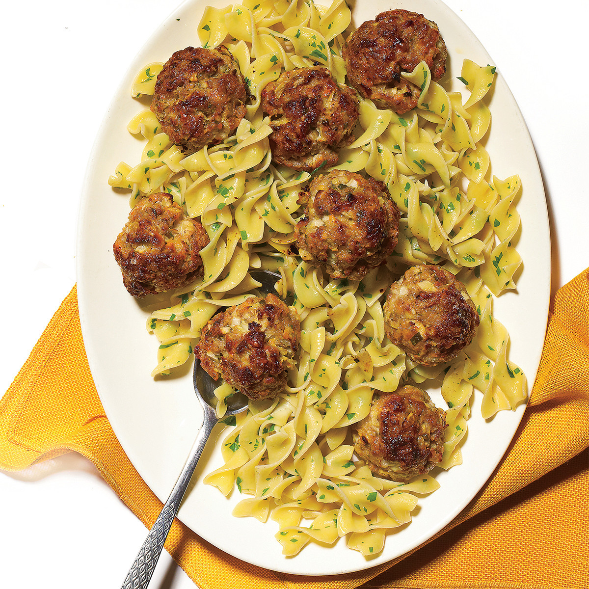 Meatballs With Egg Noodles
 Pork Apple and Cheddar Meatballs with Egg Noodles