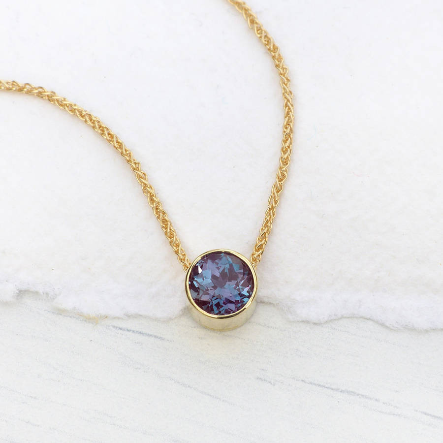 Mens Birthstone Necklace
 Alexandrite Necklace In 18ct Gold June Birthstone By