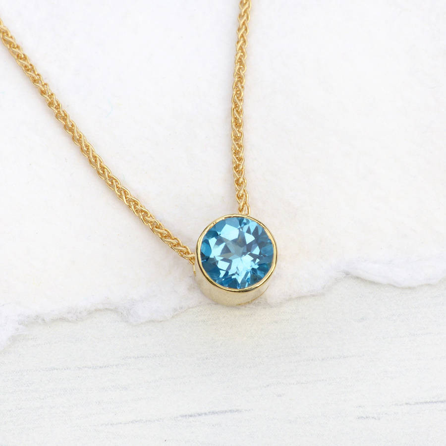Mens Birthstone Necklace
 blue topaz necklace in 18ct gold december birthstone by