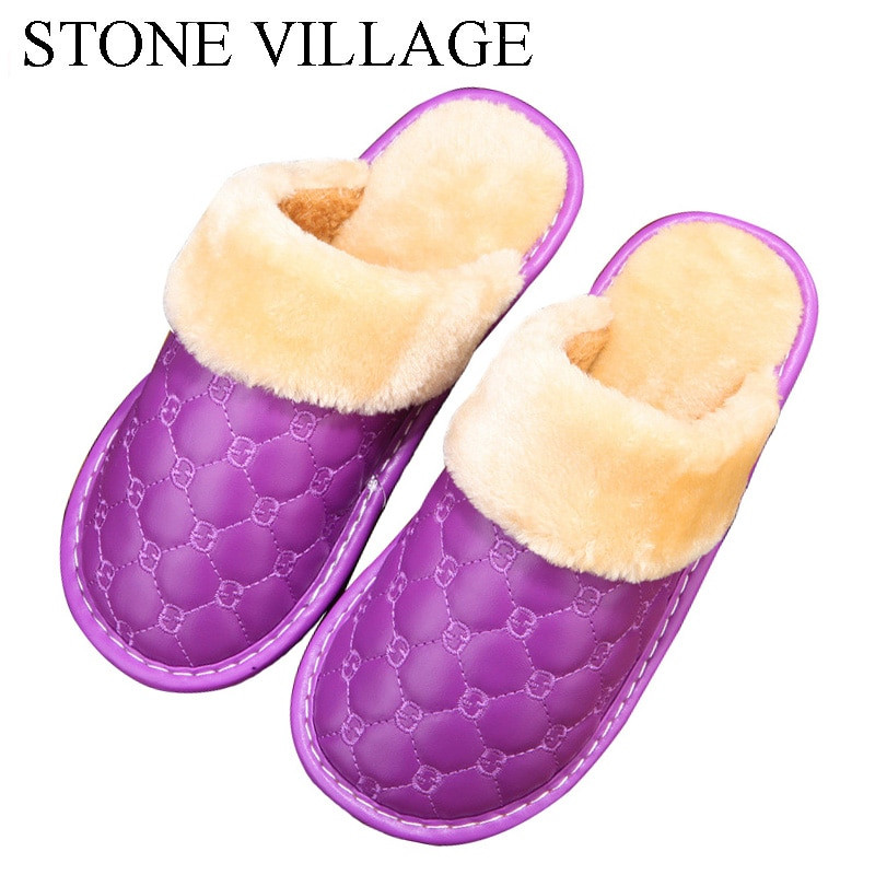 Mens Leather Bedroom Slippers
 Lovers Men Women Slipper Slip Non Slip Leather Slippers