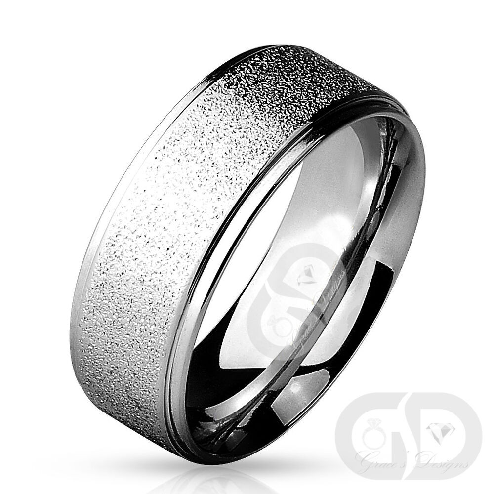 Mens Stainless Steel Wedding Rings
 Mens 8mm Classic Traditional Wedding Band Sand Blast