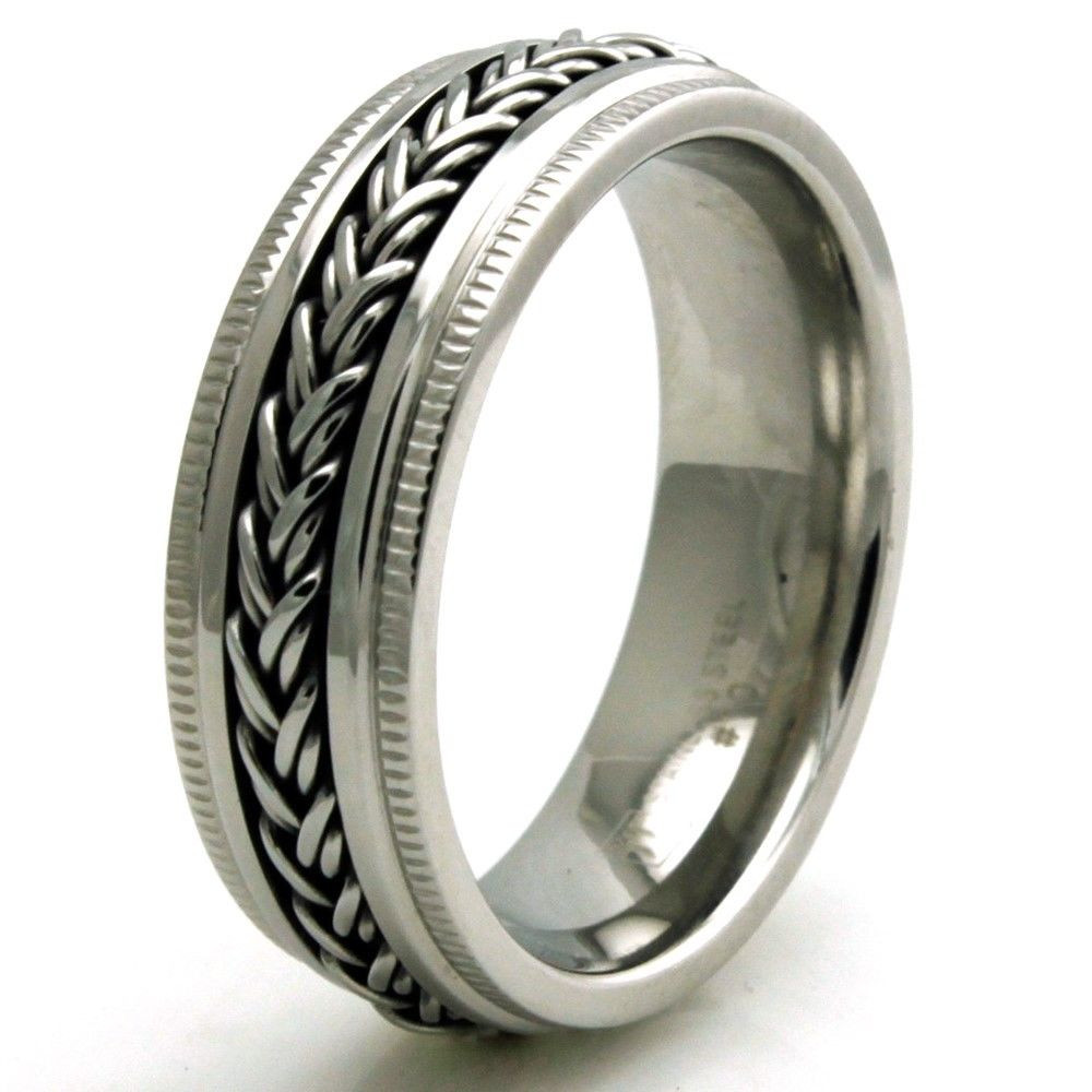 Mens Stainless Steel Wedding Rings
 Stainless Steel Wheat Chain Biker Mens Wedding Band 7MM