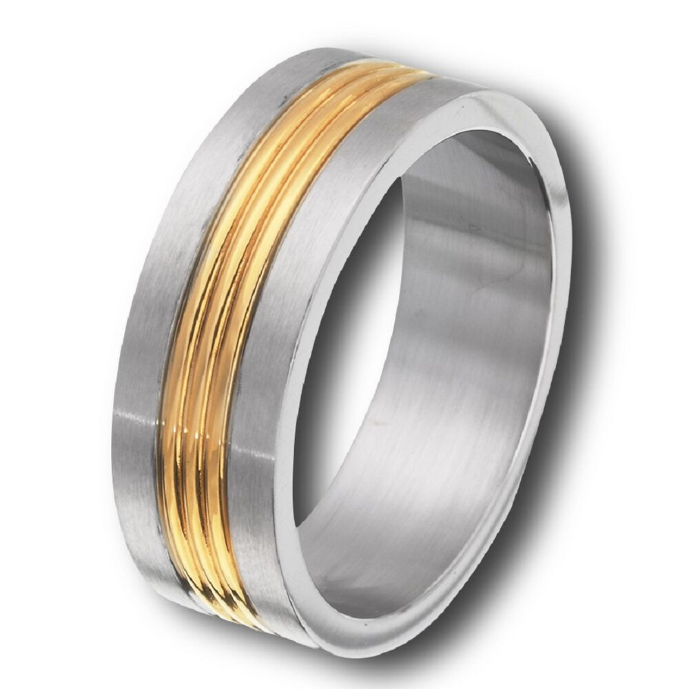 Mens Stainless Steel Wedding Rings
 Men s Stainless Steel Gold Tone Plated Grooved Wedding