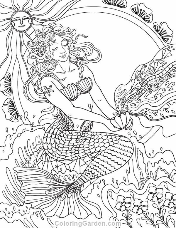 Mermaid Adult Coloring Book
 Art Nouveau Mermaid Adult Coloring Page