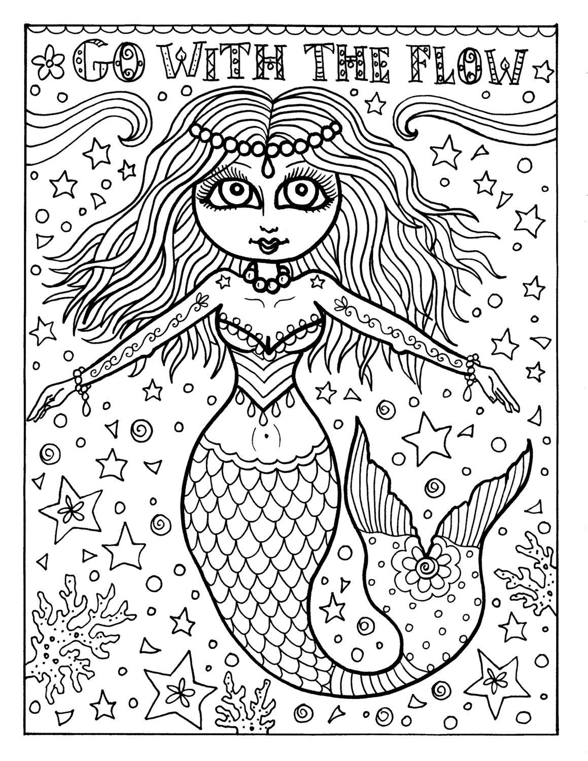 Mermaid Adult Coloring Book
 Instant Download Coloring page Mermaid Adult Coloring page