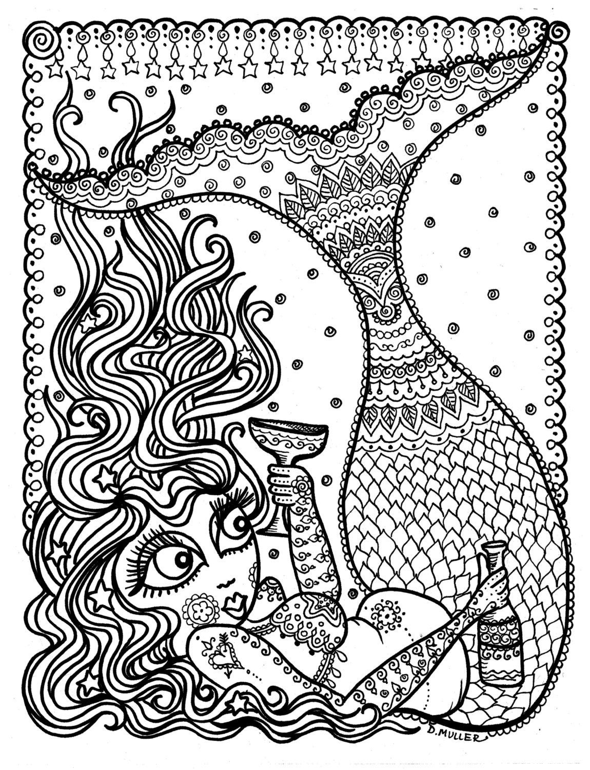 Mermaid Adult Coloring Book
 Mermaid Instant Download Coloring page Coloring for Adults