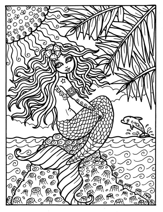 Mermaid Adult Coloring Book
 Instant Download Digi Stamp Mermaid from Hawaii Adult Coloring