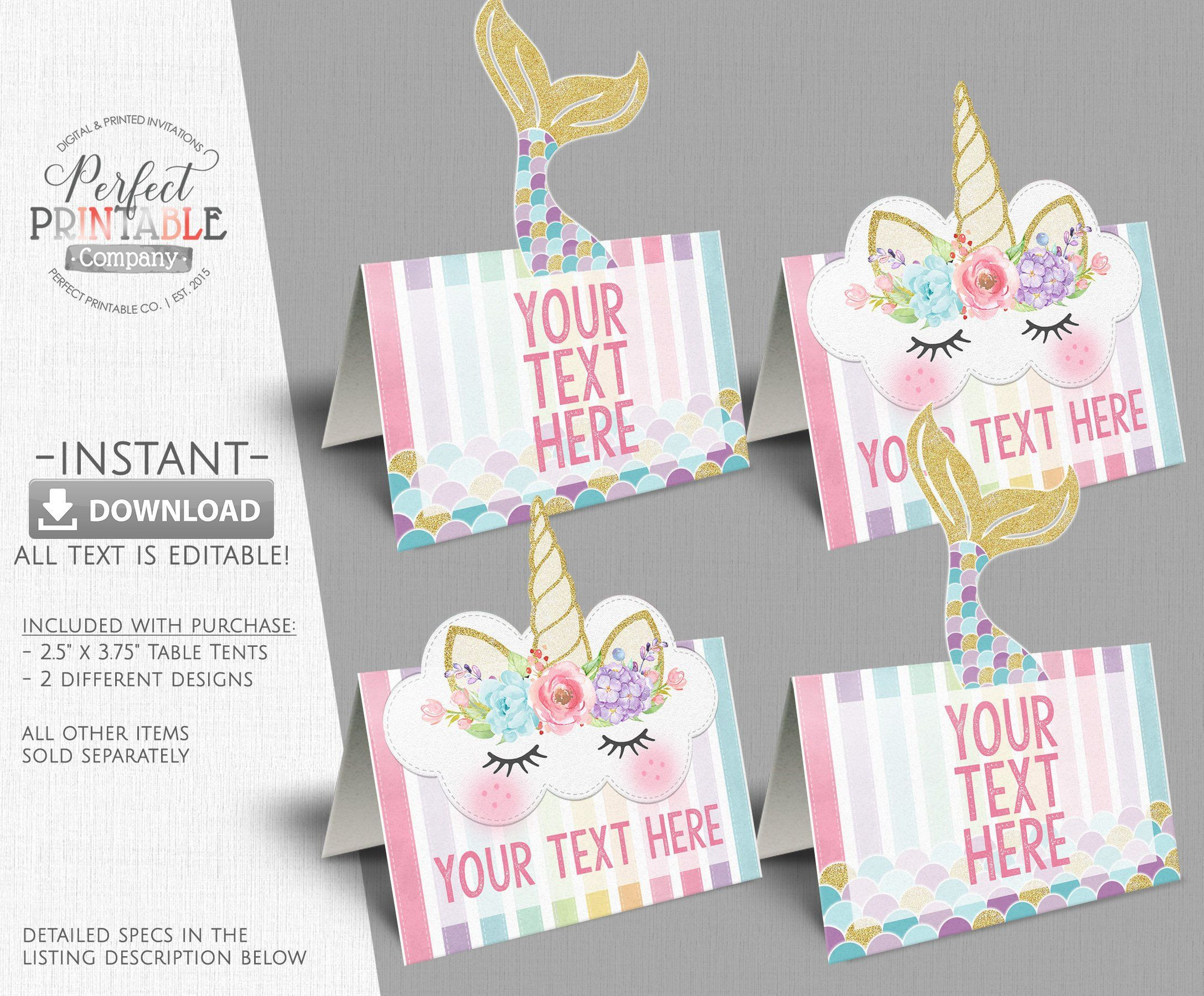 Mermaid And Unicorn Party Snack Ideas
 Mermaid Unicorn Table Tents Mermaid Unicorn Food Labels