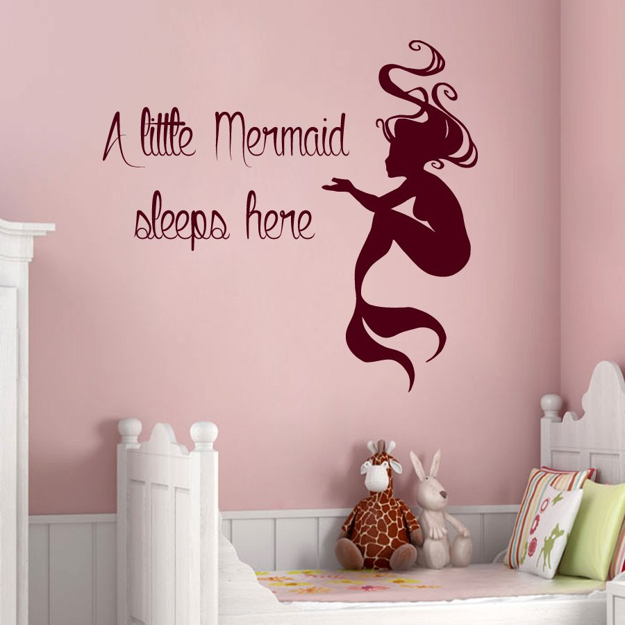 Mermaid Baby Room Decor
 Mermaid Wall Decals Quote A Little Mermaid Sleeps Here Vinyl