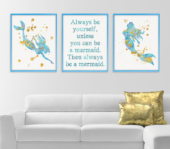 Mermaid Baby Room Decor
 Watercolor Mermaid Girls Room Decor Baby Girl Nursery