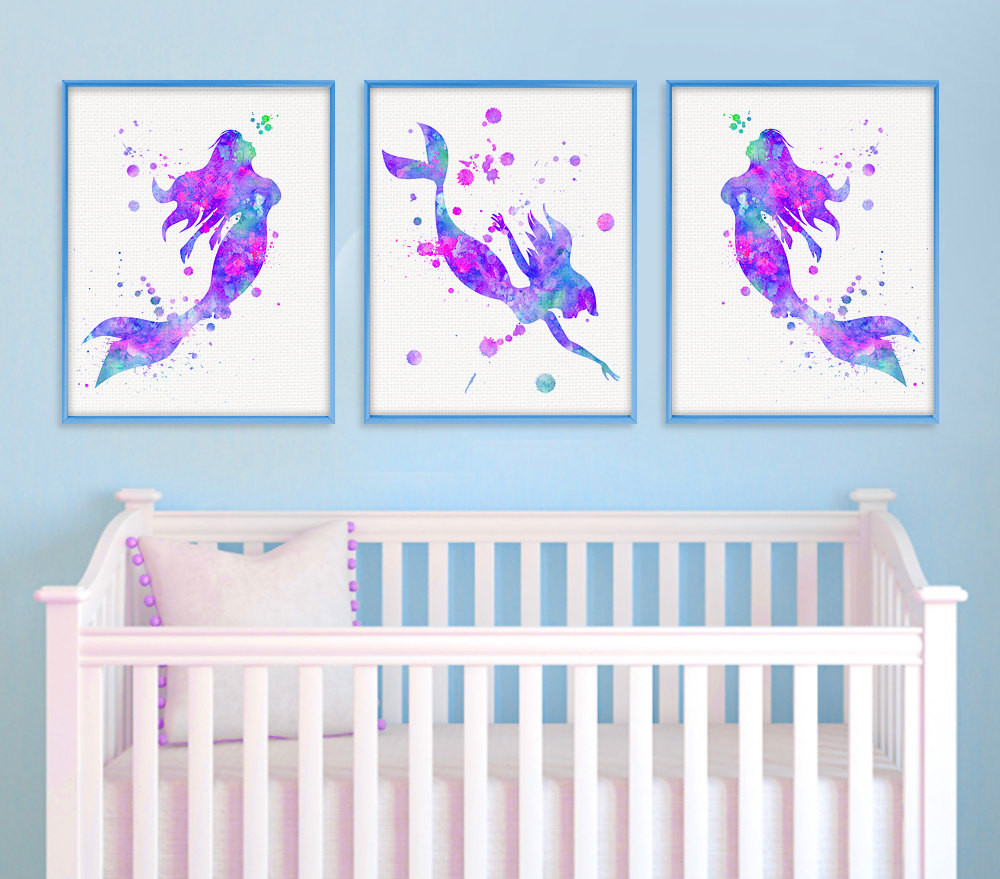 Mermaid Baby Room Decor
 Mermaid Nursery Decor Watercolor Nursery Art Nursery Wall