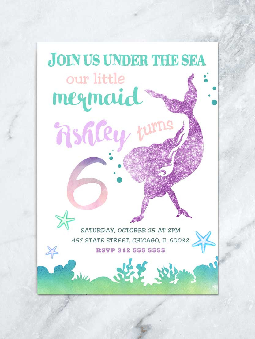 Mermaid Birthday Invitations
 Mermaid Birthday Invitation Under the Sea Invitation