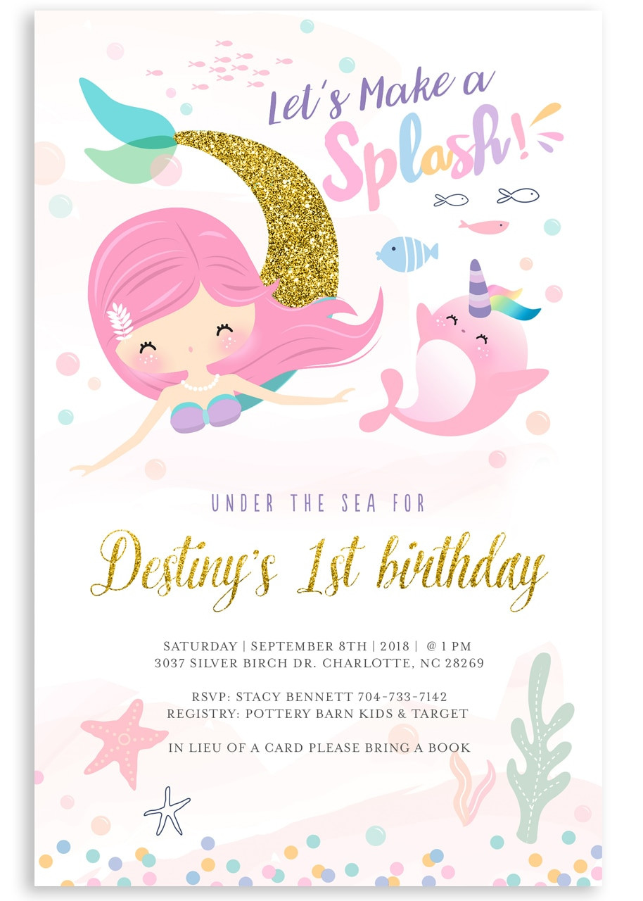 Mermaid Birthday Invitations
 Mermaid birthday invitation glitter mermaid invite 2