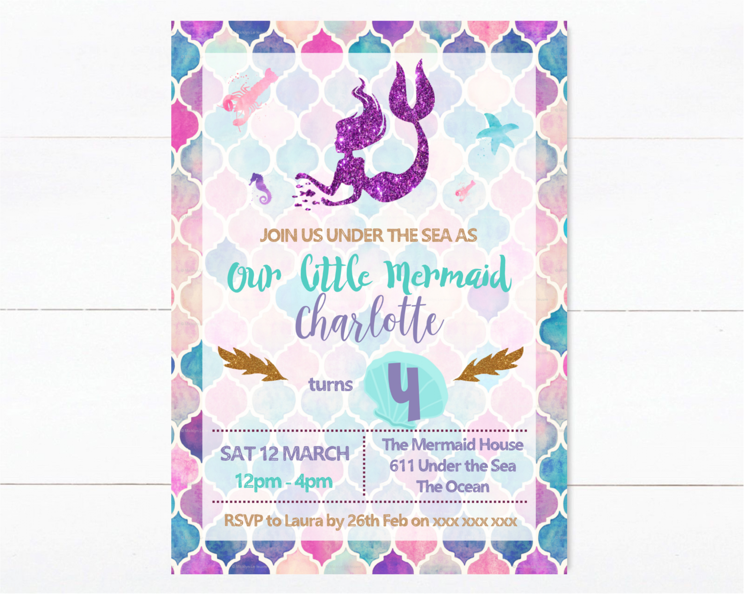 Mermaid Birthday Invitations
 Purple Mermaid Printable Birthday Invitation