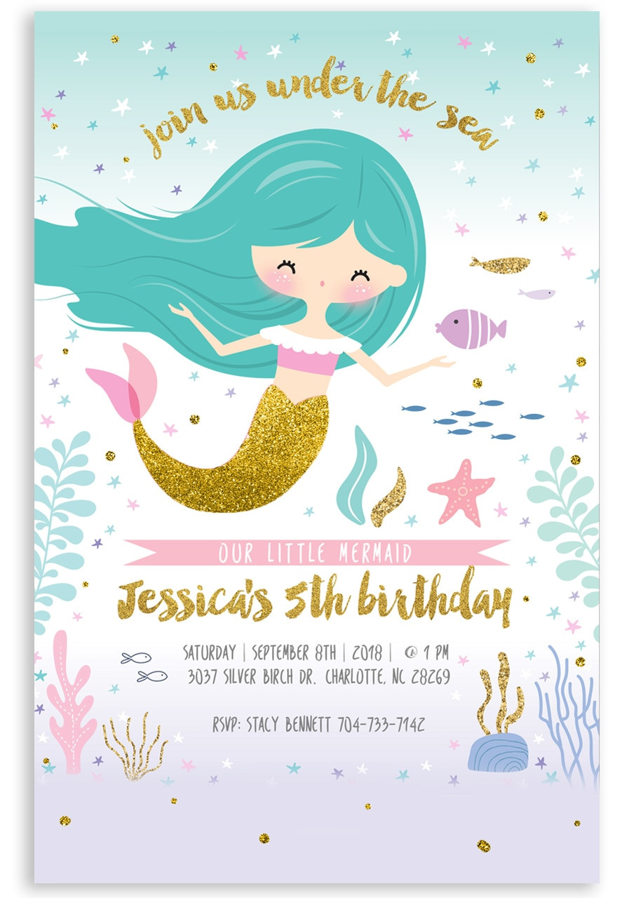 Mermaid Birthday Invitations
 Mermaid birthday invitation glitter mermaid invite 1