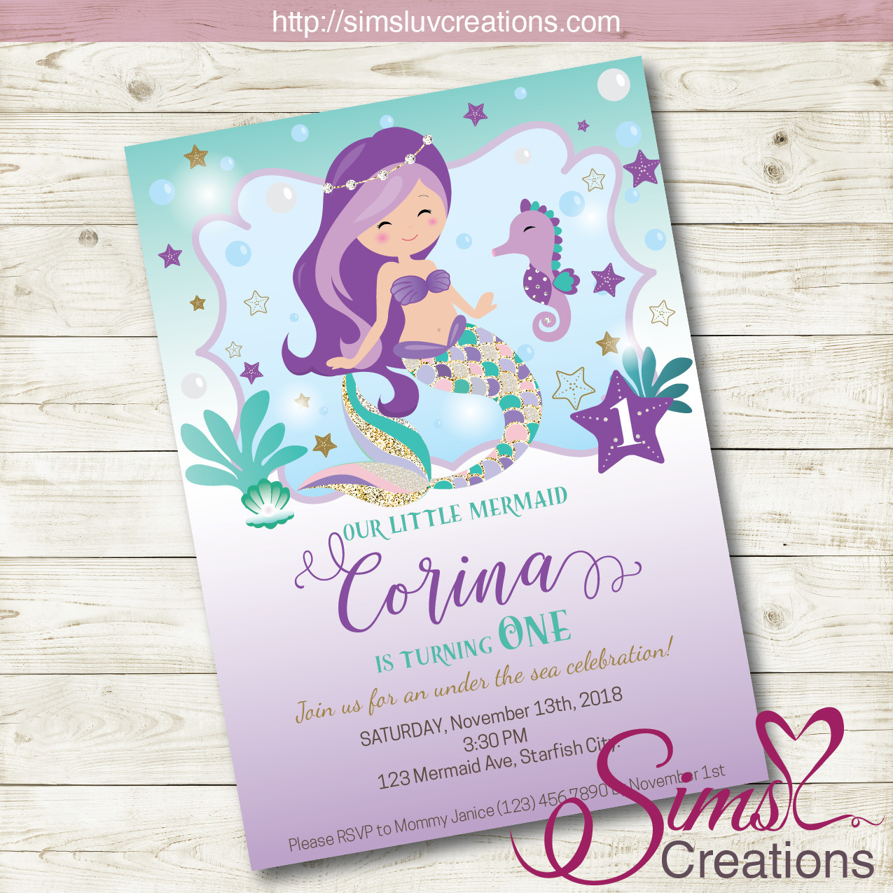 Mermaid Birthday Invitations
 LITTLE MERMAID BIRTHDAY INVITATION